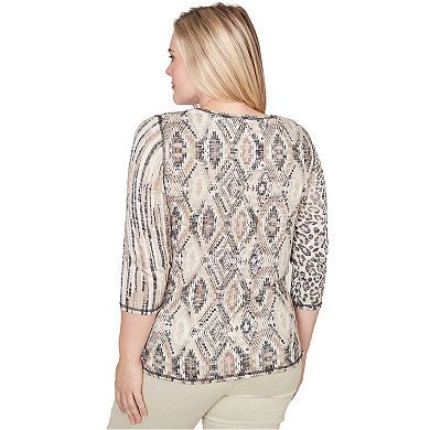 Petite Alfred Dunner Spliced Aztec Animal Print Top