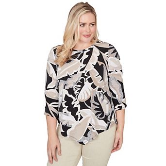 Petite Alfred Dunner Texture Leaves Pointed Hem Top with Necklace