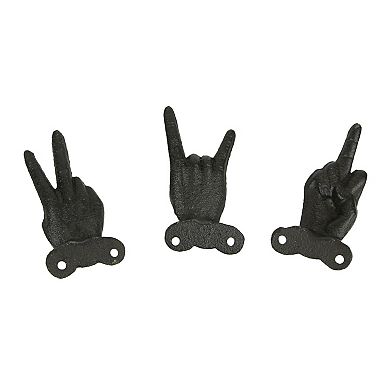 Set of 3 Cast Iron Hand Gesture Decorative Wall Hooks Key Towel Hanger Decor