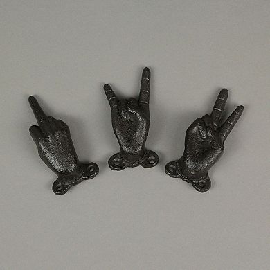 Set of 3 Cast Iron Hand Gesture Decorative Wall Hooks Key Towel Hanger Decor