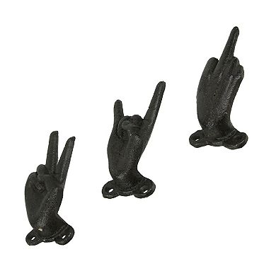 Set of 3 Cast Iron Hand Gesture Decorative Wall Hooks Key Towel Hanger Decor