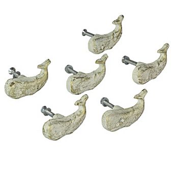 White Cast Iron Whale Drawer Pull Decorative Nautical Cabinet Knobs Set of 6