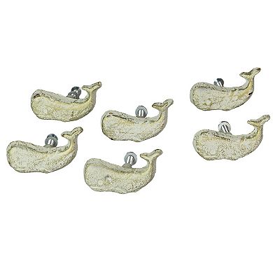 White Cast Iron Whale Drawer Pull Decorative Nautical Cabinet Knobs Set of 6
