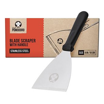 Chef Pomodoro Pizza Dough Scraper Tool 4" (10 cm), Bench Scraper with Handle, Stainless Steel