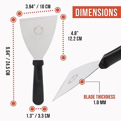 Chef Pomodoro Pizza Dough Scraper Tool 4" (10 cm), Bench Scraper with Handle, Stainless Steel