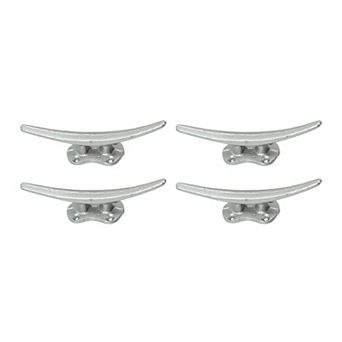 Set of 4 Metallic Silver Finish Cast Iron Nautical Cleat Wall Hooks/Drawer Pulls