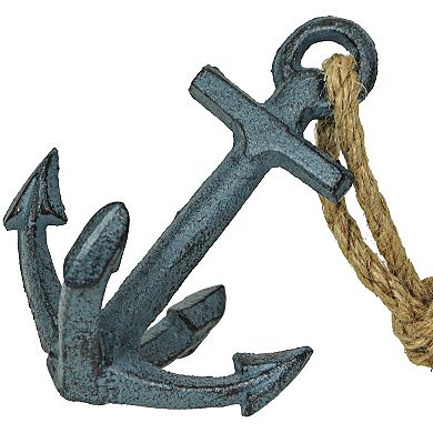 Set of 2 Blue Cast Iron Ship Anchor Bookends Nautical Home Decor Sculptures