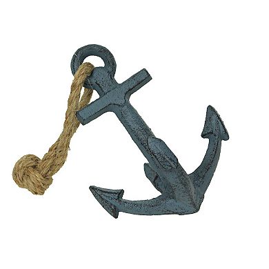 Set of 2 Blue Cast Iron Ship Anchor Bookends Nautical Home Decor Sculptures