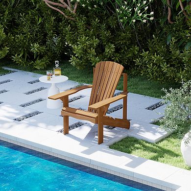 Furinno Meranti Wood Large Adirondack Patio Chair with Cushion Teak Oil Finish