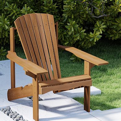 Furinno Meranti Wood Large Adirondack Patio Chair with Cushion Teak Oil Finish