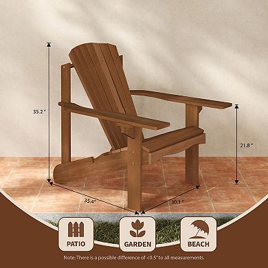 Furinno Meranti Wood Large Adirondack Patio Chair with Cushion Teak Oil Finish