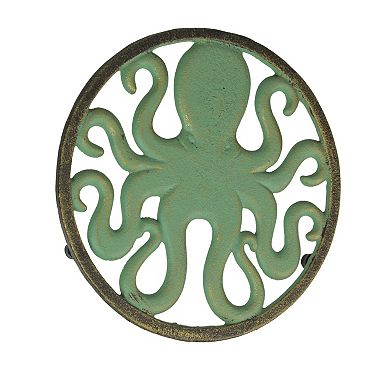 Cast Iron Octopus Trivet Verdigris/Bronze, 7.75", Heat-Resistant Nautical Art