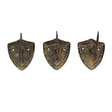 Cast Iron Bronze Sword & Shield Decorative Wall Hooks Towel Hanging Set of 3
