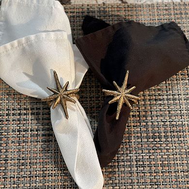 Set of 6 Gold Cast Iron Mid Century Modern Starburst Napkin Rings Dining Decor