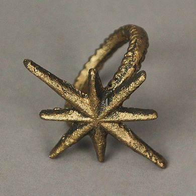 Set of 6 Gold Cast Iron Mid Century Modern Starburst Napkin Rings Dining Decor