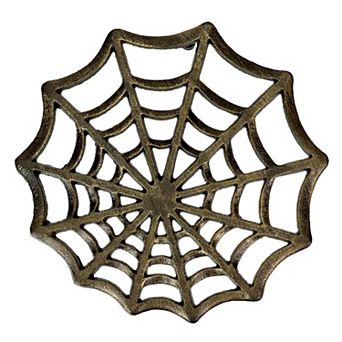 Cast Iron Spider Web Trivet 8" Bronze Gothic Decor, Kitchen Heat Resistant Mat