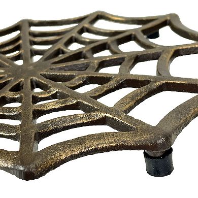 Cast Iron Spider Web Trivet 8" Bronze Gothic Decor, Kitchen Heat Resistant Mat