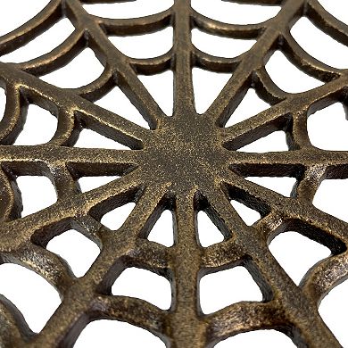 Cast Iron Spider Web Trivet 8" Bronze Gothic Decor, Kitchen Heat Resistant Mat
