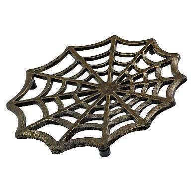 Cast Iron Spider Web Trivet 8" Bronze Gothic Decor, Kitchen Heat Resistant Mat