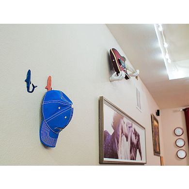 4 Piece Distressed Finish Cast Iron Shark Wall Hook Set Coastal Beach Colors