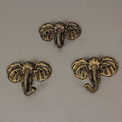 4 Inch Cast Iron Elephant Antique Gold Decorative Wall Hooks Coat Towel Set of 3