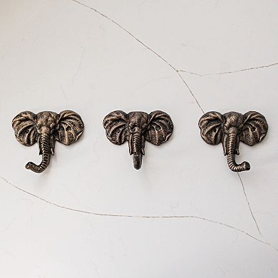 4 Inch Cast Iron Elephant Antique Gold Decorative Wall Hooks Coat Towel Set of 3