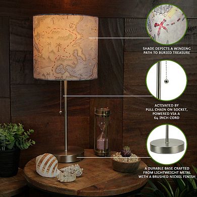 Decorative Treasure Map Brushed Nickel Accent Lamp Coastal Pirate Beach Set of 2