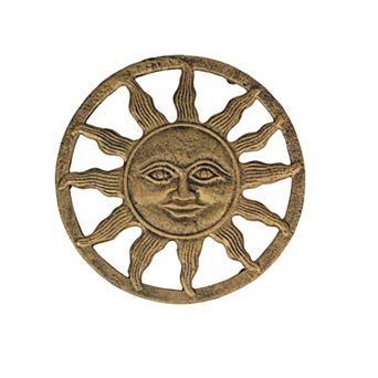 Cast Iron Sun Face Trivet Distressed Gold Finish, Heat-Resistant Kitchen Decor