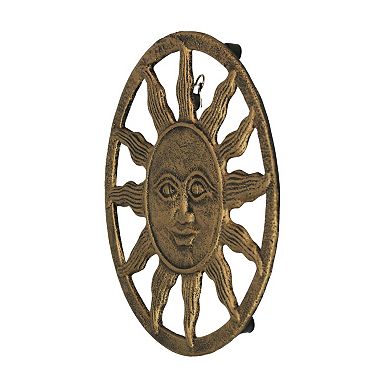 Cast Iron Sun Face Trivet Distressed Gold Finish, Heat-Resistant Kitchen Decor