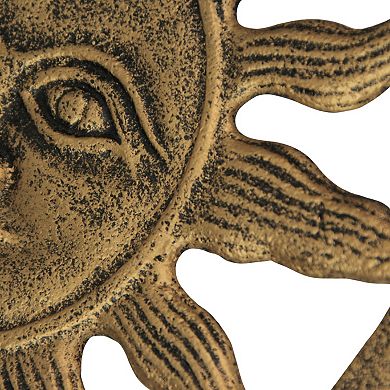 Cast Iron Sun Face Trivet Distressed Gold Finish, Heat-Resistant Kitchen Decor