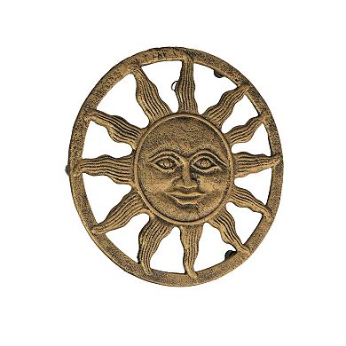 Cast Iron Sun Face Trivet Distressed Gold Finish, Heat-Resistant Kitchen Decor