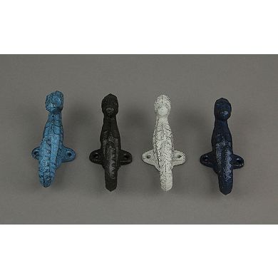 Set of 4 Colorful Coastal Cast Iron Seahorse Decorative Wall Hooks 5 inch