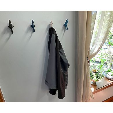 Set of 4 Colorful Coastal Cast Iron Seahorse Decorative Wall Hooks 5 inch