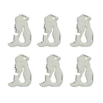 Set of 6 White Painted Cast Iron Mermaid Drawer Pull Rustic Furniture Decor Knob