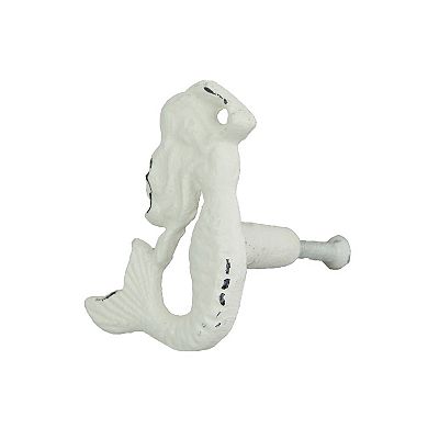Set of 6 White Painted Cast Iron Mermaid Drawer Pull Rustic Furniture Decor Knob
