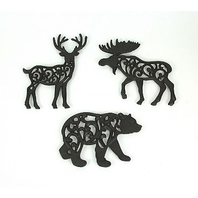 Set of 3 Cast Iron Lodge Design Kitchen Trivets Wall Hanging Art Deer Moose Bear