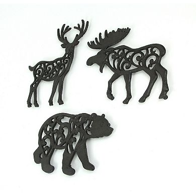 Set of 3 Cast Iron Lodge Design Kitchen Trivets Wall Hanging Art Deer Moose Bear