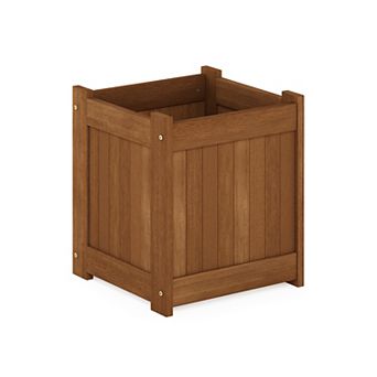 Furinno Outdoor Square Planter Stand Flower Box, Compact Meranti Hardwood with Teak-Oil Finish