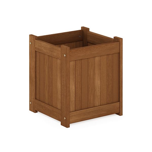 Furinno Outdoor Square Planter Stand Flower Box, Compact Meranti