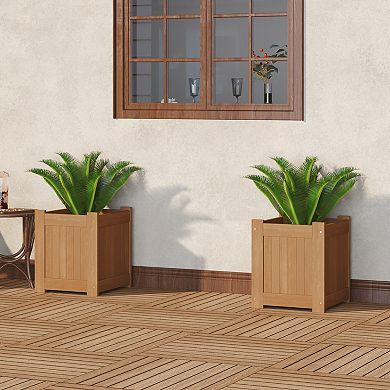 Furinno Outdoor Square Planter Stand Flower Box, Compact Meranti Hardwood with Teak-Oil Finish