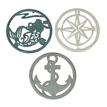 Set of 3 Cast Iron Nautical Design Kitchen Trivets Decorative Wall Hangings