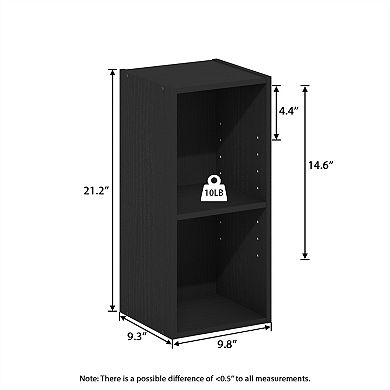 Furinno 9" x 10" x 21" Space-saving Storage Shelf 2 Tier Bookcase, Black