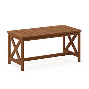 Furinno 35.4" x 17" Meranti Wood Outdoor Patio Dining Table with X‑Leg, Teak-Oil Finish