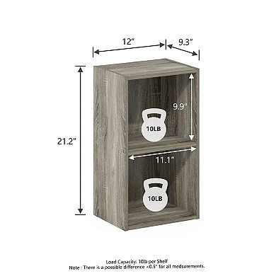 Furinno 9" x 12" x 21" Storage Shelf 2 Tier Cube Bookcase, Gray