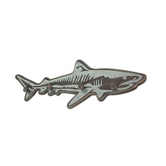33 Inch Distressed Wood Shark Wall Hook Rack Metal Accents Ocean Art Sculpture