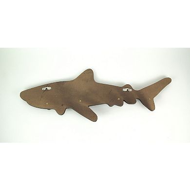 33 Inch Distressed Wood Shark Wall Hook Rack Metal Accents Ocean Art Sculpture