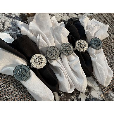 Set of 6 Nautical Blue Cast Iron Compass Rose Napkin Rings Dining Decor