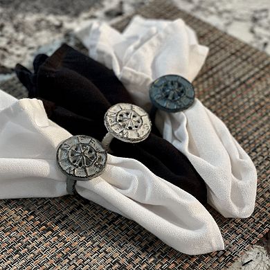 Set of 6 Nautical Blue Cast Iron Compass Rose Napkin Rings Dining Decor