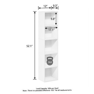Furinno 9" x 12" x 52" Storage Shelf 5 Tier Cube Bookcase, White