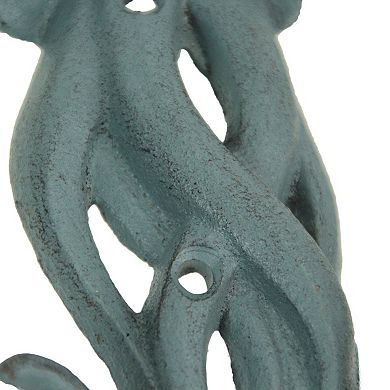 Set of 3 Cast Iron Jellyfish Wall Hooks 5 Inches High - Blue , Gray, White